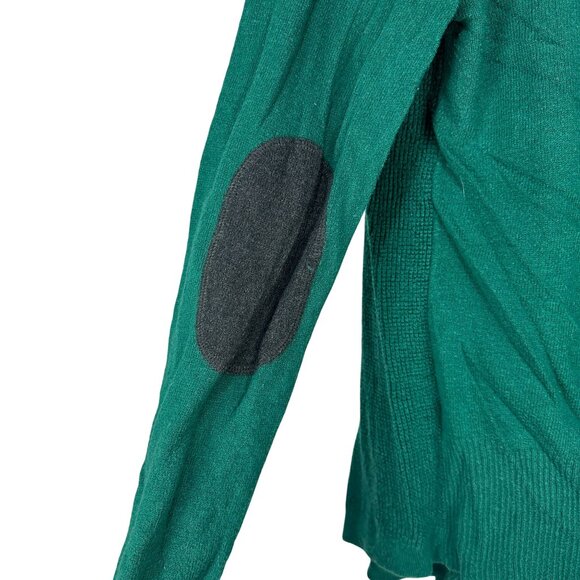 Stylus Womens XL Green Open Front Cardigan Sweater Black Elbow Patches Knit - Picture 3 of 12